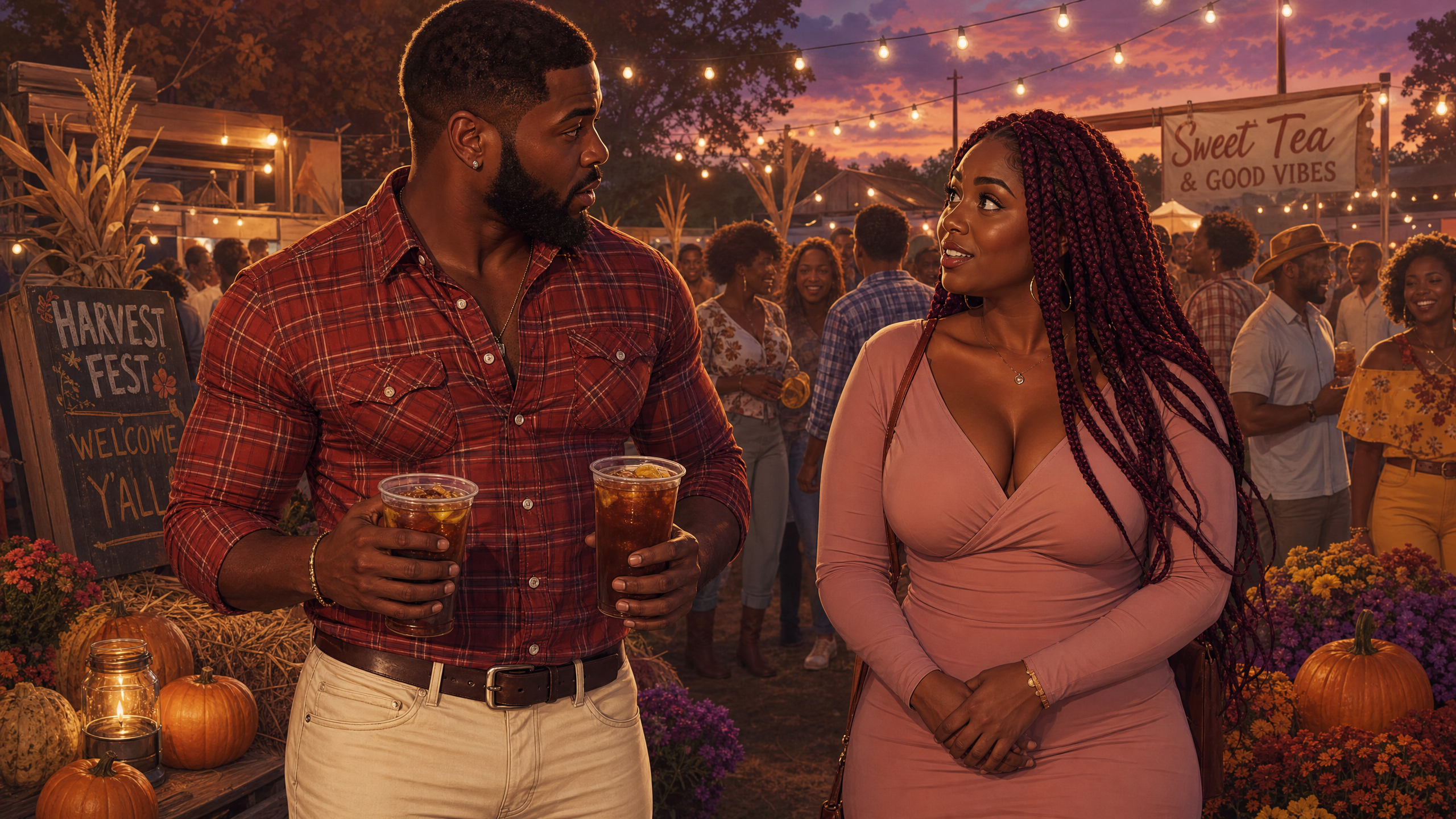 At the sweet tea stand, beneath the glow of string lights, their worlds collided.